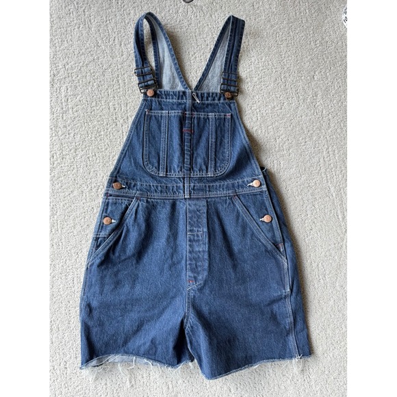 Doen Pants - Doen Denim Overalls Shorts 28 Womens Blue Cotton Frayed Hem Pocket Casual